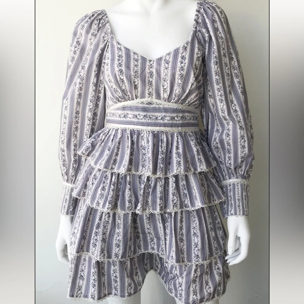 LoveShackFancy Blue and White Striped Mini Dress - Picture 7 of 8